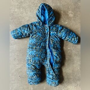 Columbia Blue and Yellow Animal Patterned Infant Insulated One-Piece